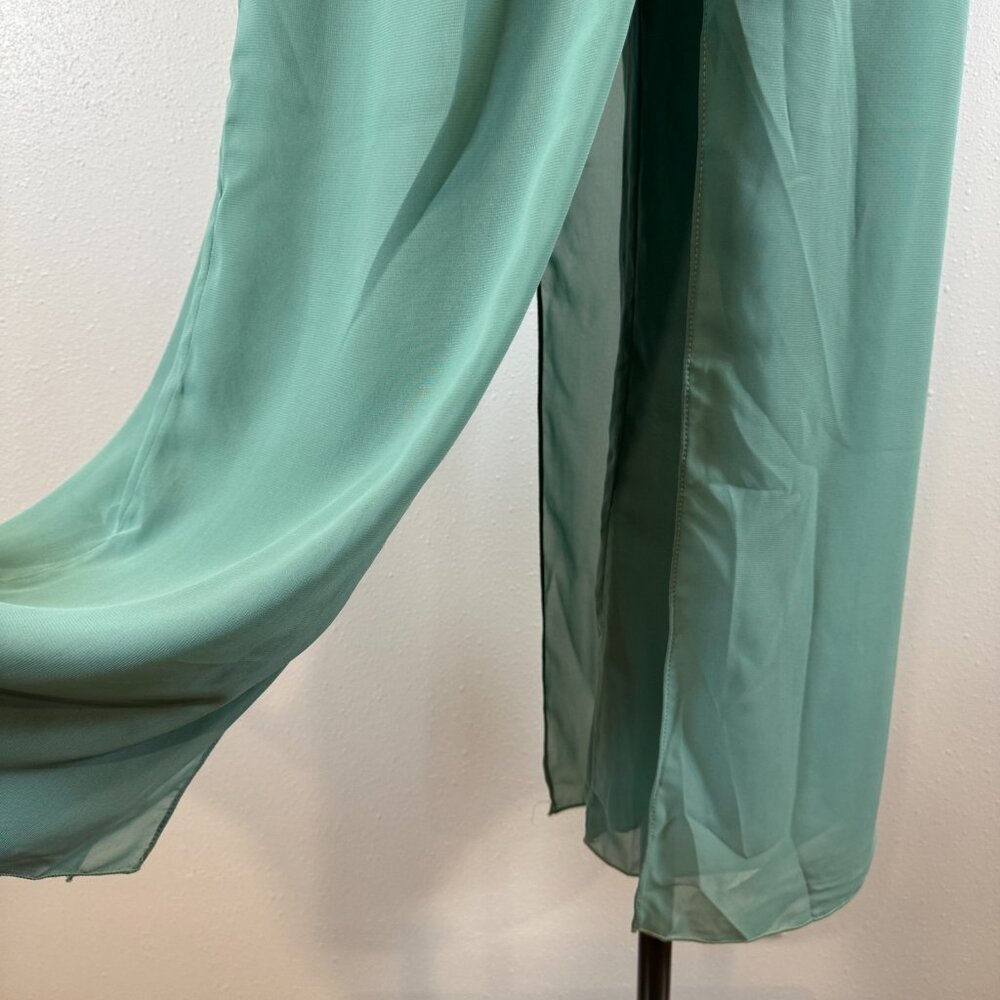 Womens Size 8 Sage Green Floral Lace Chiffon 3 Pc Pant Suit with Jacket Wide Leg - Picture 16 of 16